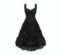 Women Gothic Steampunk Vintage Dress Renaissance Dresses for Women Sleeveless Ruched Party Evening Cocktail Dress Medieval Goth Halloween Costume Ladies Elegant V Neck Strappy Long Dresses Black