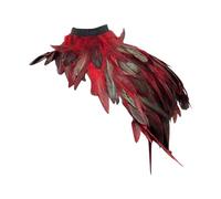 Women Gothic Style Feather Shawl Stage Catwalk Masquerade Carnival Costume Accessory Shawl Cool Neck Wraps for Summer Heat (Red, One Size)