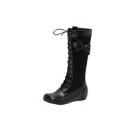 Women Gothic Victorian Knee High Boots Low Kitten Heel Lace Up Side Zipper Ankle Boots Retro Medieval Leather Round Toe Mid Calf Flat Booties Vintage Cute Bow Booties for Ladies Witch Shoes