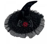 Women Gothic Witch Hat Wide Brim Wizard Hat with Red Rose (Black, M)