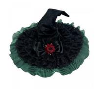 Women Gothic Witch Hat Wide Brim Wizard Hat with Red Rose (Green, M)