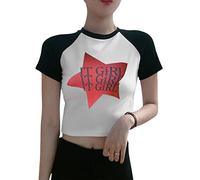 Women Graphic Star Print Crop Top Y2K E-Girls 90s Sleeveless Tank Top Crew Neck Short Sleeve Slim FitSummer Cami Vest Tops (White, Medium)