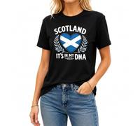 Women Graphic T-Shirt Scotland It's in My DNA Scottish Flag Heart Thistle Print Crew Neck Short Sleeve Casual Daily Tee Tops (UK, Alpha, M, Regular, Regular, Black)