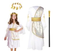 Women Greek Goddess Athena Princess Dress, 3PCS Ancient Roman Costume with Gold Leaf Crown Earring, Halloween Party Outfits (Girls, X-Large)