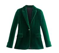 Women Green Velvet Blazer Jacket Lady Slim Fit Office Solid Long Sleeve Single Button Coat Tops