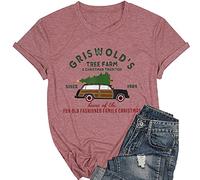 Women Griswold's Tree Farm Tees Shirts Christmas Tree Car Tops Crewneck Short Sleeve Blouses (Rose Gold,M,M)