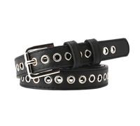 Women Grommet PU Leather Belt Metal Pin Buckle Skinny Plus Size Waist Belts for Jeans Dress Black Fit waist up to 104cm/41