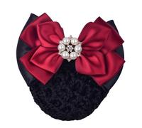 Women Hair Bun Cover Net Pearl Rhinestones Snood Tulle Bowknot Flower Banquet Headwear Styling Accessories Bank Clerk Red