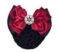 Women Hair Bun Cover Net Snood Hairnet Bowknot Barrette Hair Clip Bow Lace Flower Hair Accessories(Red)