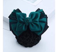 Women Hair Bun Cover Net Snood Hairnet Bowknot Decor Satin Bow Barrette French Hair Clip Bow Ribbon Flower Hair Accessories For Banks Hotels Restaurant Staff (Green)