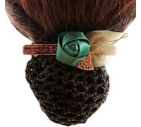 Women Hair Bun Cover,Net Snood Hairnet,Bowknot Net Barrette,Ladies Bowtie Mesh Elastic Hair Bun Cover Flower Hair Snood Net Barrette Clip, Rose Green, Rough Mesh K25