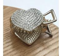 Women Hair Clip, Rhinestone Small Hair Clip, Golden Diamante Hair Accessories Heart Shaped Crystal Hairpin for High Ponytail, Vintage Metal Ponytail Holder Claw Clip for Thick Hair