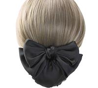 Women Hair Clip,Ribbon Barrette With Net Chignon,Professional Hair Bun Cover, Black Bun Cover Hair Tie, Barrettes Net Snood Hairnet Bow Bow-knot Decor Hair Clip Hairnet，Black