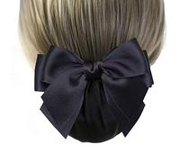 Women Hair Clip,Ribbon Barrette With Net Chignon,Professional Hair Bun Cover, Black Bun Cover Hair Tie, Barrettes Net Snood Hairnet Bow Bow-knot Decor Hair Clip Hairnet，Black