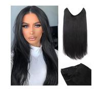 Women Hair Extensions Real Human Invisible Wire with Transparent Adjustable Size Secure Clips in Straight 4 Secret Hairpiece Wedding(16 Inches)