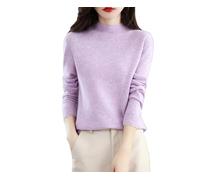 Women Half High Sweater Solid Color Cashmere Sweater for Women Loose Pullover Knitwear Top Sweater Lavender Thin XL