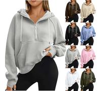 Women Half Zip Hoodie Sweatshirt UK Deals Ladies Drawstring Hooded Pullover Long Sleeve Gym Tops with Thumb Holes Plain Sweater Activewear Running Jacket Workout Coat Y2K Hoodie with Pockets