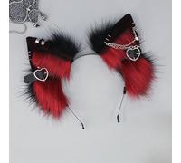 Women Halloween Animal Fox Wolf Ears Harajuku Metal Pendant Headdress Cosplay Costume Party Props Cat Headband (red)