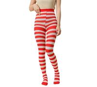 Women Halloween Christmas Striped Tights Green and Red Pantyhose for Women Full Footed Striped Socks Full Length High Waist Leggings Tights Stocking Adult Fancy Dress Outfit Accessories