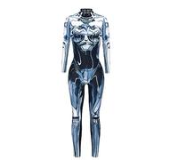 Women Halloween Cosplay Costumes Skeleton Jumpsuit 3D Print Bodysuit Metallic Skeleton Costume for Halloween Long Sleeve Catsuit Adult Unisex Robot Overall Dress Up Party Role Playing (White-d, S)