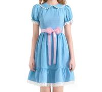 Women Halloween Costume Short Puff Sleeve Blue Doll Dress Sister Twins Cosplay Lolita Mini Dress (C-a-Sky Blue, L)
