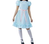 Women Halloween Costume Short Puff Sleeve Blue Doll Dress Sister Twins Cosplay Lolita Mini Dress for Party (E-a-Blue, M)