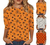 Women Halloween Costumes 2025 Scary Halloween Shirts Funny Spider Bat Graphic Tee Shirts 3/4 Sleeve Tops Round Neck Blouse Trendy Outfits (Red, XL)