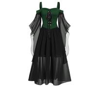Women Halloween Costumes Dress Elegant Off Shoulder Long Dresses Fluffy Layered Gothic Skeleton Dresses Prom Cocktail Party Vintage A-Line Dress for Women Mint Green XL