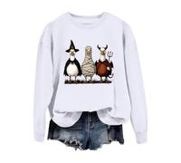 Women Halloween Crewneck Sweatshirt Cute Goose Graphic Sweatshirt Witchy Novelty Blouse Long Sleeve Haunted Festive Hoodless Jumper Halloween Themed Party Costume (White, XXL)