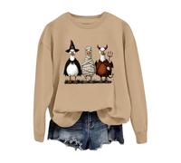 Women Halloween Crewneck Sweatshirt Cute Goose Graphic Sweatshirt Witchy Novelty Blouse Long Sleeve Haunted Festive Hoodless Jumper Halloween Themed Party Costume (Gold, XXL)