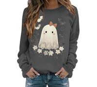 Women Halloween Crewneck Sweatshirt Funny Cute Ghost Graphic Pullover Loose Novelty Sweater Trendy Long Sleeve Fall Festive Jumper Outdoor Halloween Clothes (Grey, XXXL)