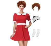 Women Halloween Doll Short Sleeve Holiday Dress Mini Aniee Peter Pan Collar Vintage Party Cosplay Costume Red S