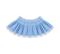 Women Halloween Dorothy Costume Plaid Mini Skirts Pleated Lace A Line Ruffle Short Skirts Gingham Princess Cosplay Skirts (B-Blue, S)