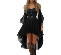Women Halloween Dress Cold Shoulder Butterfly Sleeve Steampunk Gothic Dress | Trendy Lace Up Corset Party Dress Flowy Chiffon Irregular Hem Halloween Dresses Vampire Costume