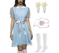 Women Halloween Dress Gardy Twin Lolita Sister Peter Pan Collar Short Sheer Puff Sleeves Costume Blue Mesh Sleeve XXL