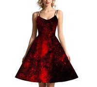 Women Halloween Dress Horror Bloody Print V Neck Sleeveless Party Dresses | Womens Halloween Costume Adult Pirate Medieval Gothic Fairy Vampire Dead Renaissance Steampunk Dress