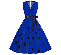 Women Halloween Dresses UK,Womens 1950s Vintage Polka Dots Dress Spaghetti Strap Midi Dress Retro Swing Princess Tea Party A-line Dress Audrey Hepburn 50's 60's Evening Party Dance Gown with Belt