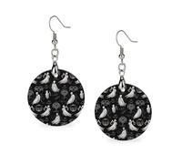 Women Halloween Goth Wooden Earrings Lightweight Dangle Earrings Geometric Drop Earring Vintage Round Retro Daily Wear Jewelry Gift for Wedding Party Graduation