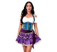 Women Halloween Gypsy Costume Fortune Teller Cosplay Outfit (A-Purple, M)