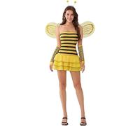 Women Halloween Insect Costumes, Cute Bee Ladybug Bodysuit Dress and Wings Headband Set for Christmas Cosplay(Bees,XXL)
