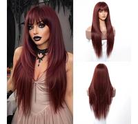 Women Halloween Light Pink Long Straight Synthetic Wig With Middle Part Bangs Cosplay Party Daily Heat Resistant Swlc1265-2Rb28