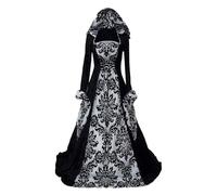 Women Halloween Medieval Witch Dress Vintage Hooded Gothic Costumes Elegant Renaissance Dresses Baggy Victorian Costumes Classic Flare Sleeves Witch Dress
