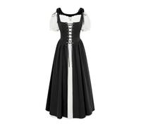 Women Halloween Outfits Plus Size Gothic Dress Short Sleeve Lace Up Corset Vampire Black Gothic Dress Witch Outfit Pleated Swing Cold Shoulder Layered Swing Regent Party Evening Vintage