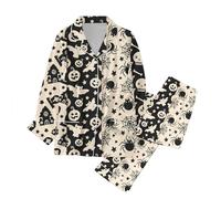 Women Halloween Pajamas For Family Pajamas Matching Set Holiday Pajamas Women's Classic Button Down Long Satin Pajama Set Womens Petite Pajama Bottoms Girls Slippers with Backs Black