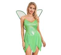 Women Halloween Poison Ivy Costume Deluxe Green Ivy Cosplay Sleeveless Fake Leaves Sequin Dress with Gloves Set Fairy Cosplay Costume (E-Green, L)
