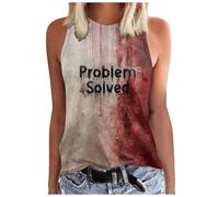 Women Halloween Problem Solved Tank Top Blood Stain Handprint Hands Bloody Splatter Tank Top Halloween I'm Fine Bloody Blood Vest Bloody Tshirts (Purple-C, L)