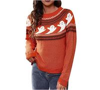 Women Halloween Sweater UK Casual Long Sleeve Crewneck Knit Tops Funny Ghost Print Jumper Blouse 2024 Fall Winter Fashion Sweatshirts Dressy Comfy Going Out Pullover Shirts