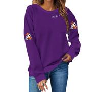 Women Halloween Sweatshirt Spooky Ghost-Themed Funny Graphic Pullover Plain Crewneck Sweatshirt Loose Casual Creepy Top Haunted Vintage Fashion Festive Fall Top (Purple, XXXL)
