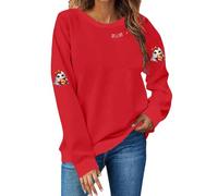Women Halloween Sweatshirt Spooky Ghost-Themed Funny Graphic Pullover Plain Crewneck Sweatshirt Loose Casual Creepy Top Haunted Vintage Fashion Festive Fall Top (Red, L)