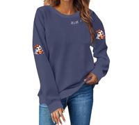 Women Halloween Sweatshirt Spooky Ghost-Themed Funny Graphic Pullover Plain Crewneck Sweatshirt Loose Casual Creepy Top Haunted Vintage Fashion Festive Fall Top (Navy, M)